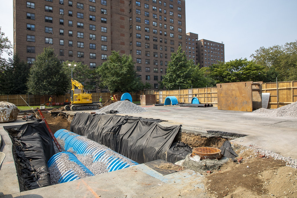 Green infrastructure being installed at NYCHA property