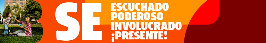 El texto dice: Sea escuchado. Poderoso. Proactivo. Aqui