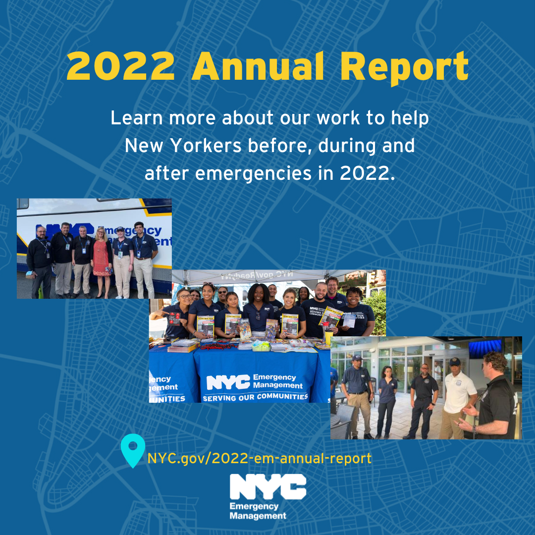 graphic says 2022 annual report with pictures of NYCEM responding
                                           