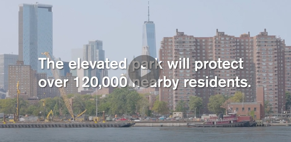 text reads, the elevated park will protect 120,000 resident nearby
