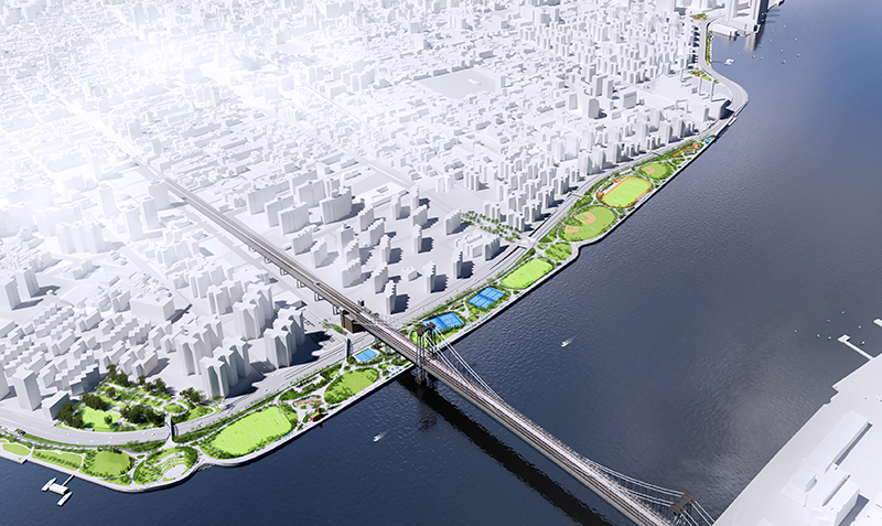 birdseye view of the new East River Park as part of the East Side Coastal Resiliency Project