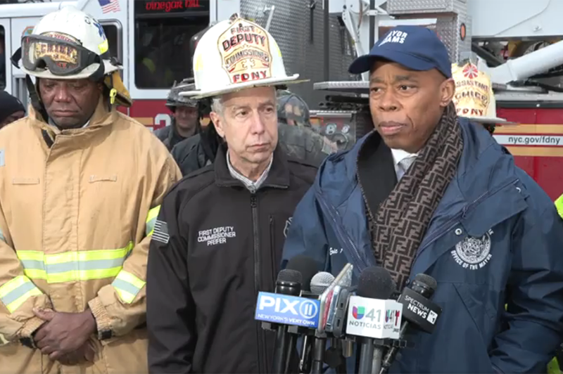 Mayor Eric Adams and FDNY officials provide an update on 2-alarm fire in Manhatt
                                           
