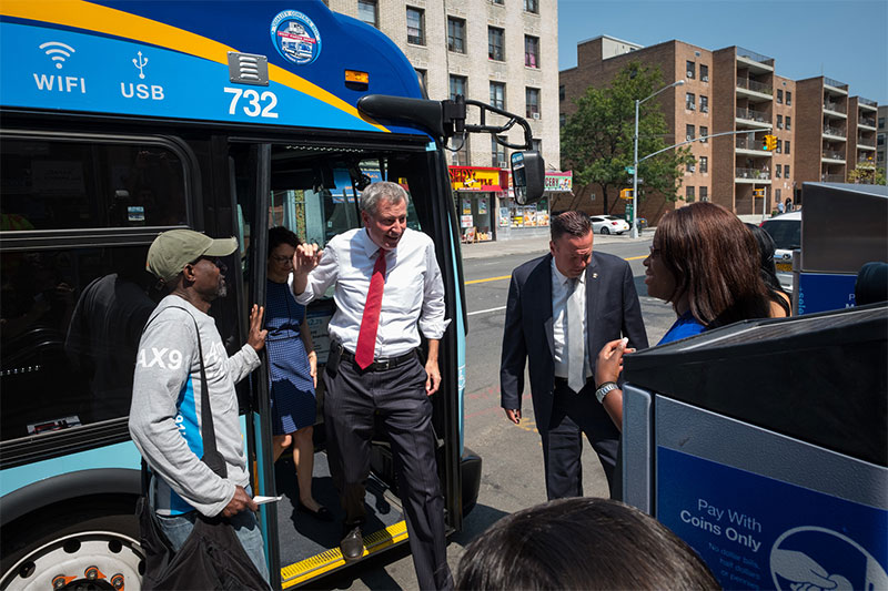 Mayor de Blasio Joins Bus Riders to Inaugurate First Workday of BX6 Select Bus Service