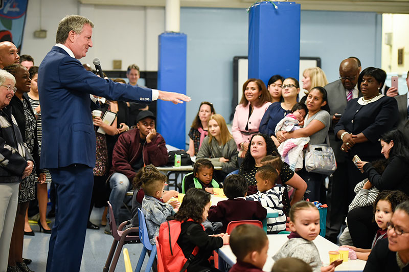Mayor de Blasio and Chancellor Fariña Kick of First Day of School with Launch of 3-K for All
