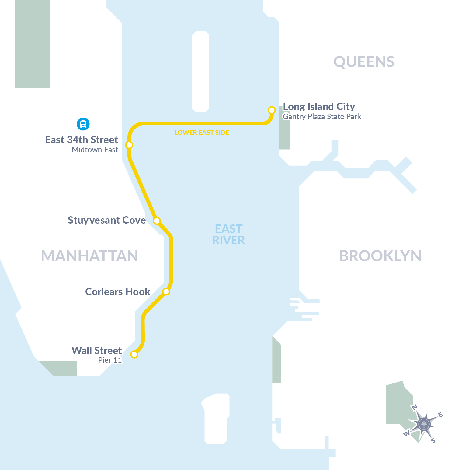 connects Long Island City, the Lower East Side and Lower Manhattan Route