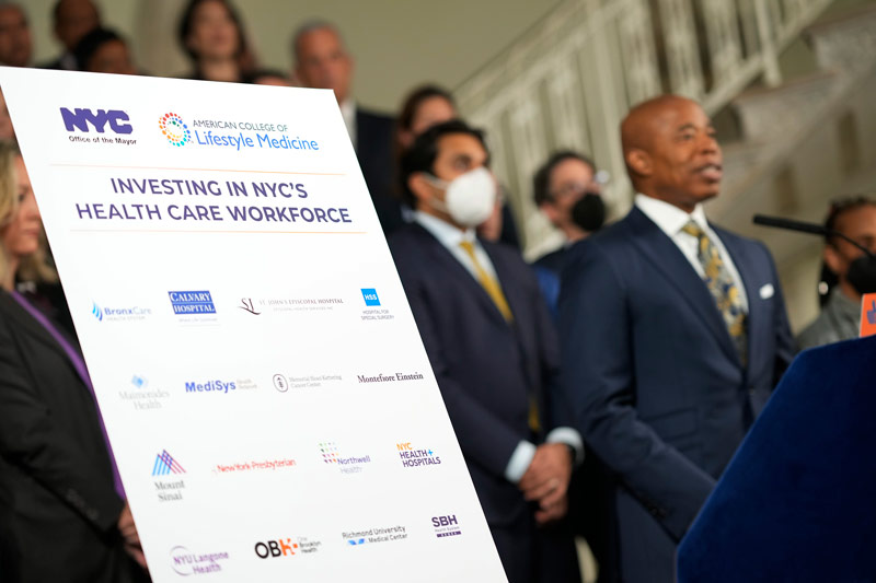 Mayor Adam is giving a press briefing on Investing on NYC Healthcare Workforce