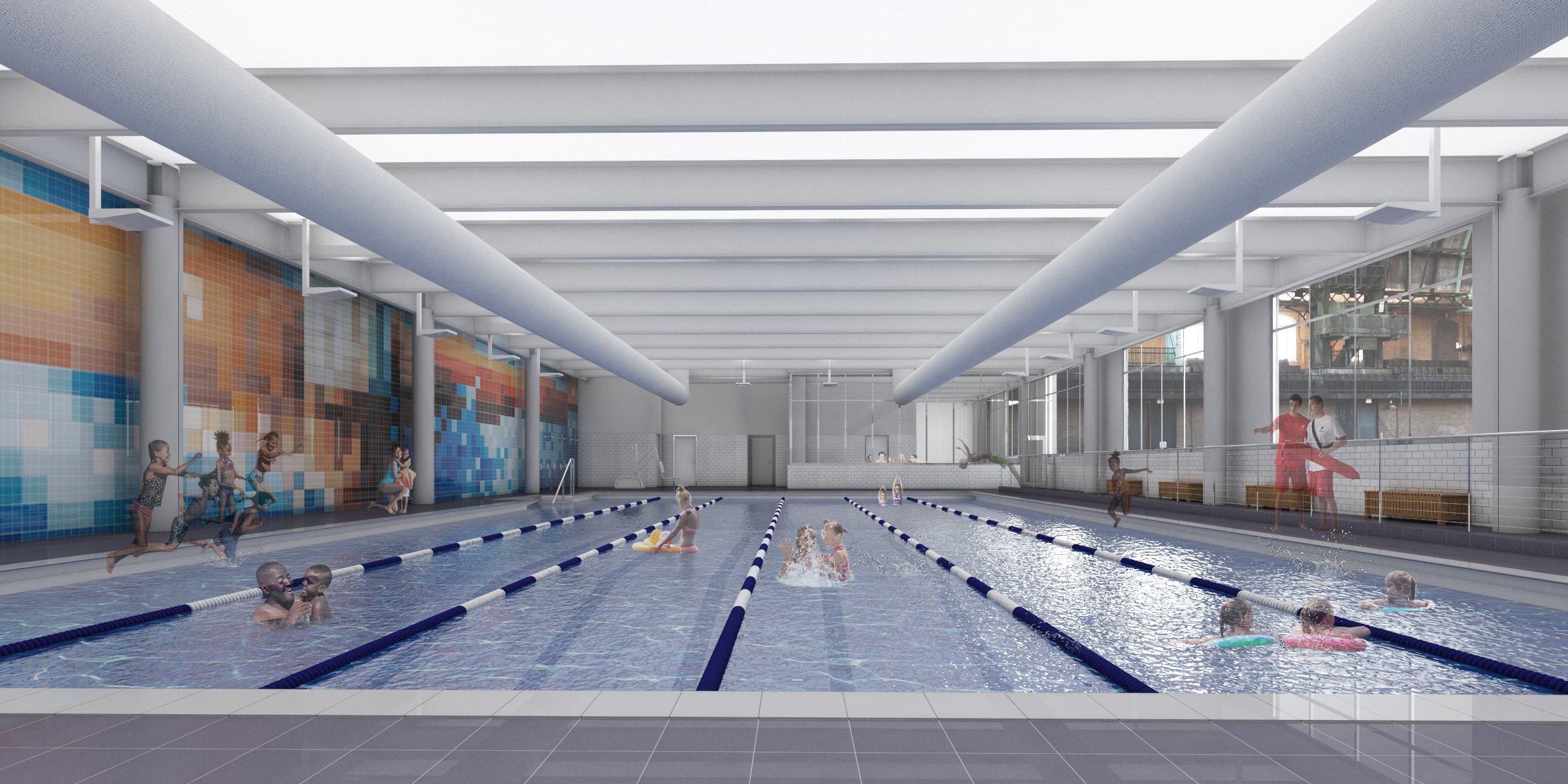 Rendering of recreation center swimming pool area