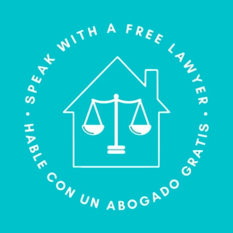 Teal colored circle with the text 'Speak with a free lawyer'