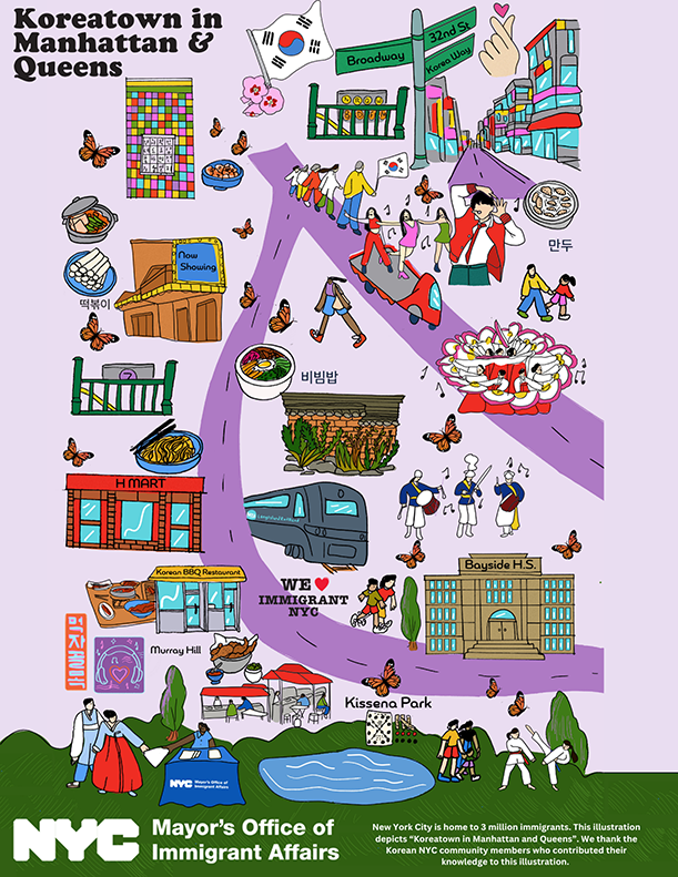 A graphic of Koreatown in Manhattan and Queens