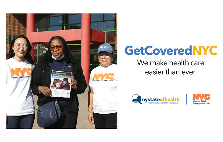 three GetCoveredNYC Specialists with text reads, We make health care easier.
                                           