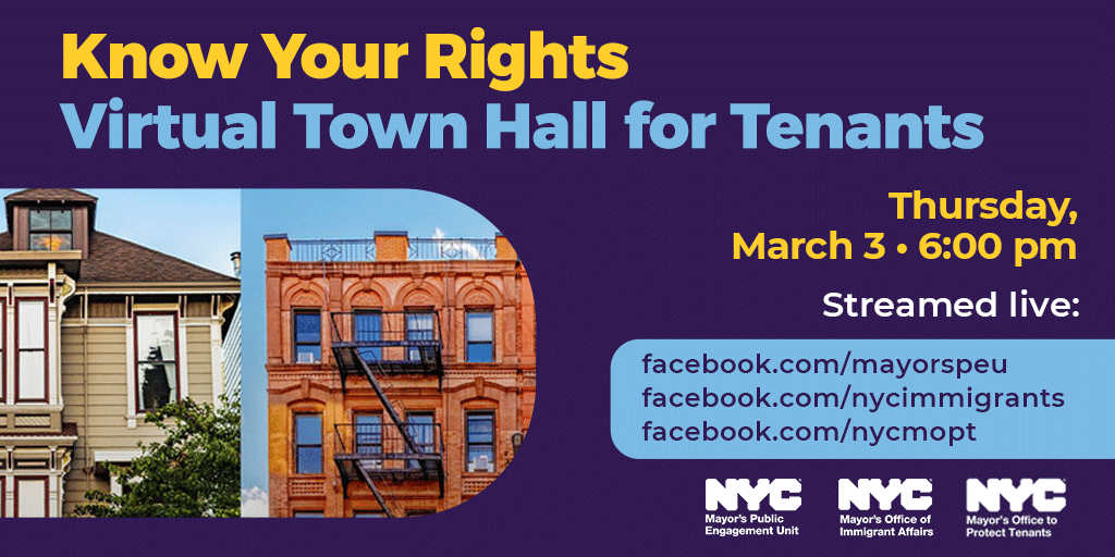 Know Your Rights Town Hall for Tenants, Thursday, March 3, 6pm, streamed live on the PEU Facebook page.