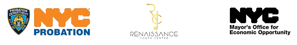 Logos of NYC Department of Probation, Carnegie Hall, Stavros Niarchos Foundation, The Pinkerton Foundation, NYC Cultural Affairs, and the Mayor's Office for Economic Opportunity