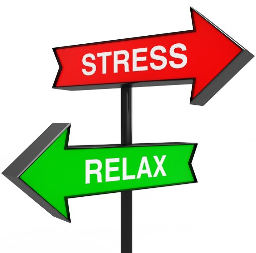 Two Arrows Pointing in Opposite Directions.  One says "Stress" and the other says "Relax"