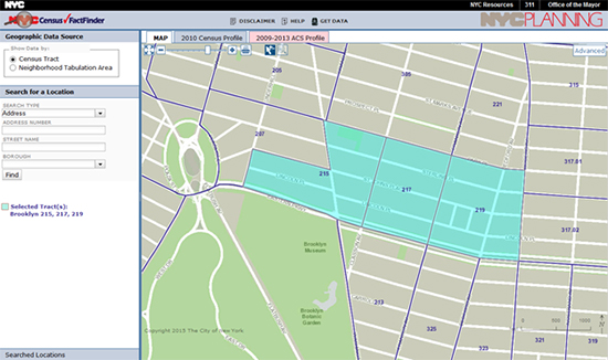 An example of three selected Brooklyn census tracts near Prospect Park.