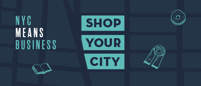 Illustration with icons of products and text Shop Your City