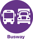 Purple icon with an image of a bus and truck and the text Busway below.