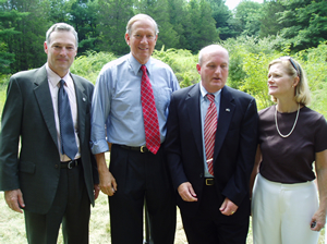 From left to right, DEP First Deputy Commissioner David Tweedy, Governor George Pataki, State Senator Vincent Leibell, and Town of Somers Supervisor.Mary Beth Murphy. 
