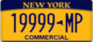 Sample commercial New York license plate in yellow and blue