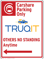Carshare Parking Only sign for TruqIt, Others No Standing Anytime