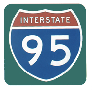 Classic Interstate Shield. Green background and white lettering.